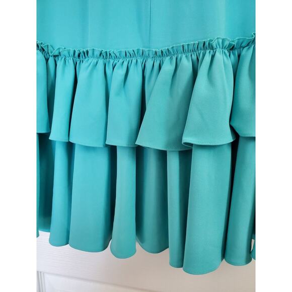 Tome NYC Ariel Turquoise Sea Green Ruffled Stretch Midi Dress, Size 2 - Picture 12 of 12